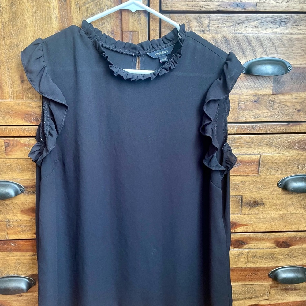 Express Black Ruffled Cap Sleeve Blouse